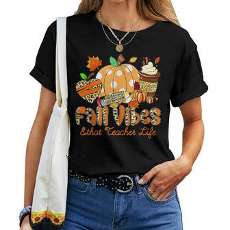 Fall Vibes & That Teacher Life Apple Pencil Pumpkin Fall Women T-shirt - Monsterry AU