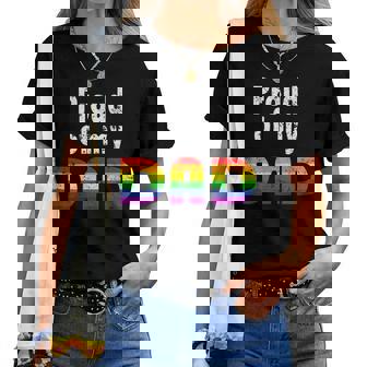 Family Pride Gay Dad Father Rainbow Flag Women T-shirt | Mazezy