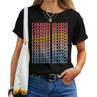 Farmers Branch City Groovy Retro Women T-shirt | Mazezy