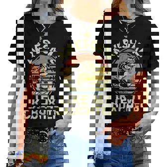 Father Day Gift Awesome Like My Daughter Funny Fishing Dad Women T-shirt Crewneck Short Sleeve Graphic - Thegiftio