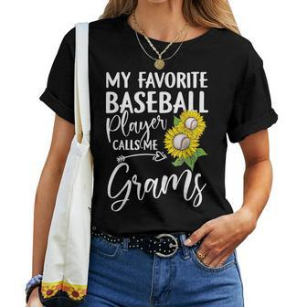 My Favorite Baseball Player Calls Me Grams Sunflower Women T-shirt | Mazezy