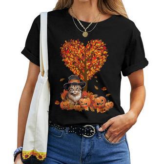 Feline Fall Fling Cute Cat Pumpkin Autumn Tree Women T-shirt - Monsterry CA