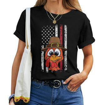 Firefighter American Flag Red Line Thanksgiving Day Turkey Women T-shirt | Mazezy