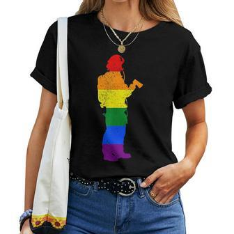 Fireman Firefighter Gay Pride Lgbtq Supporter Rainbow Ally Women T-shirt | Mazezy