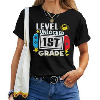 First Day Of 1St Grade Level Unlocked Game Back To School Women T-shirt - Seseable