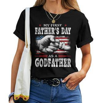 My First Fathers Day As A Godfather American Flag New Dad Women T-shirt | Mazezy