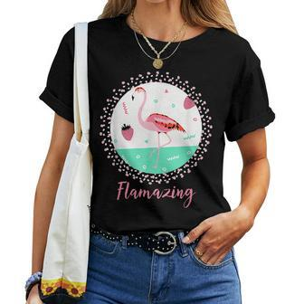 Flamazing Flamingo And Strawberries Summer Holidays Women T-shirt | Mazezy