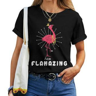 I Am Flamazing Pink Flamingo With Diamonds Women T-shirt | Mazezy