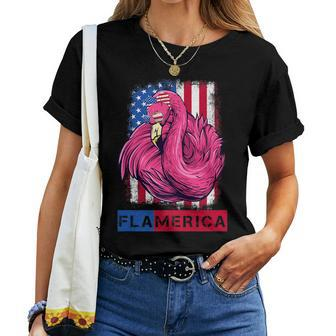 Flamerica Flamingo Usa Flag Bandana Happy 4Th Of July Women T-shirt | Mazezy