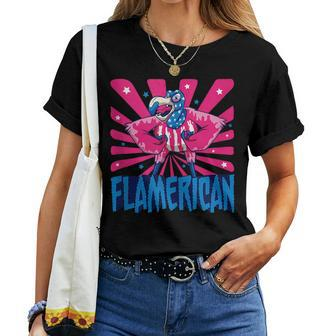 Flamerican Flamingo Usa America Flag Bird Women T-shirt | Mazezy