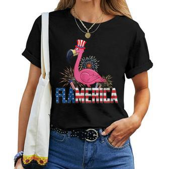 Flamingo American Flag Flamerica 4Th Of July Usa Patriotic Women T-shirt | Mazezy