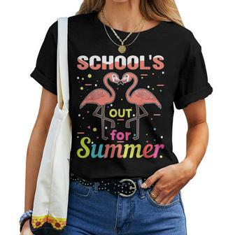 Flamingo Bye Schools Out Teacher Student Hello Summer Women T-shirt | Mazezy