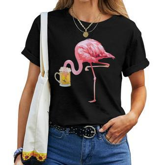 Flamingo Drinking Beer Pink Flamingo Drinking s Women T-shirt | Mazezy