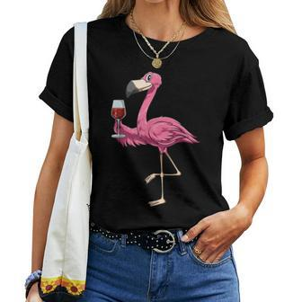 Flamingo Drinking Wine Flamingo Wine Lovers Flamingo Lovers Women T-shirt | Mazezy