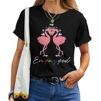 Flamingo Engayged Engaged Gay Lgbt Rainbow Flag Women T-shirt | Mazezy