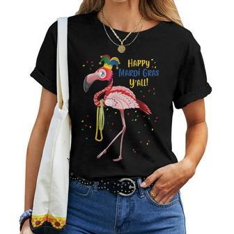 Flamingo Jester Hat Mardi Gras Fat Tuesday Women T-shirt | Mazezy
