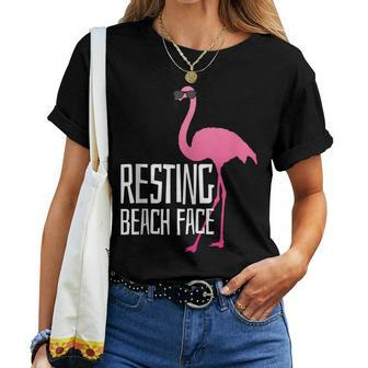 Flamingo - Resting Beach Face Women T-shirt | Mazezy