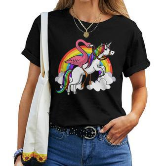 Flamingo Riding Unicorn Magical Women T-shirt | Mazezy