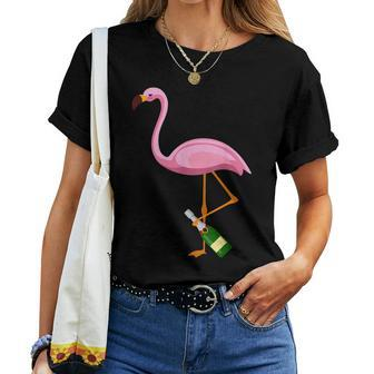 Flamingo Wine Lovers Party Pink Bird Fans Women T-shirt | Mazezy