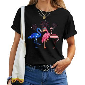 Flamingos Usa Flag 4Th Of July Independence Day Patriotic Women T-shirt | Mazezy