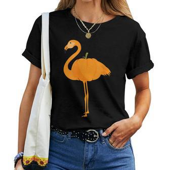 Flamingoween Flamingo Pumpkin Halloween Women T-shirt Crewneck | Mazezy