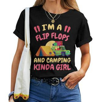 Flip Flop And Camping Kinda Girl Camp Camper Women T-shirt | Mazezy