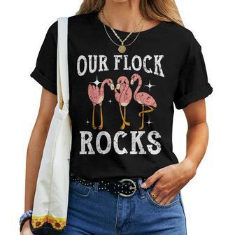 Our Flock Rocks Flamingo Family Group Vacation Matching Women T-shirt | Mazezy