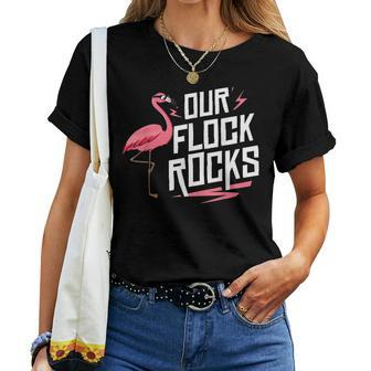 Our Flock Rocks Flamingo Mothers Day Funny Gift Women T-shirt - Seseable