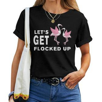 Lets Get Flocked Up Flamingo Women Watercolor Beach Pink Women T-shirt | Mazezy