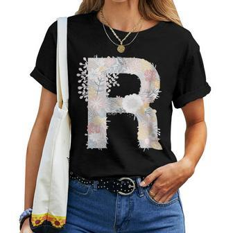 Floral Flower Personalized Letter Initial R Women T-shirt | Mazezy