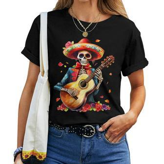 Floral Guitar Dia De Los Muertos Cute Mariachi Day Of Dead Women T-shirt | Mazezy CA