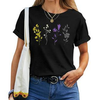 Floral Non Binary Lgbt Nonbinary Flag Flowers Pride Month Women T-shirt | Mazezy