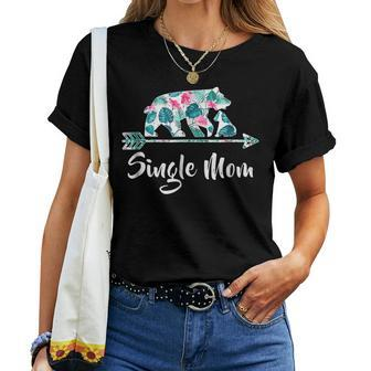 Floral Single Mom Bear Matching Buffalo Pajama Women T-shirt | Mazezy