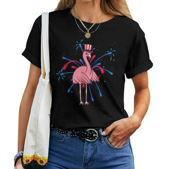 Flossing Flamingo With Usa Hat Firework 4Th Of July Women T-shirt | Mazezy
