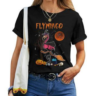 Fly Flamingo Halloween Witch Flamingo Flying Broomstick Women T-shirt Crewneck | Mazezy