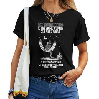 My Four Moods Halloween Costume Skeleton Drinking Coffee Women T-shirt - Seseable