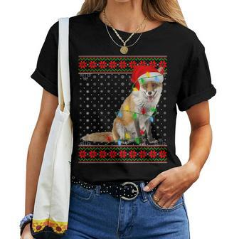 Fox Lights Xmas Ugly Sweater Santa Fox Christmas Women T-shirt - Seseable