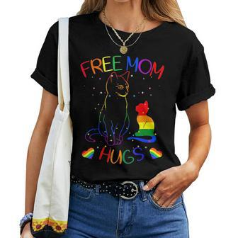 Free Mom Hugs Cat Rainbow Heart Lgbt Gay Lesbian Trans Pride Women T-shirt Crewneck Short Sleeve Graphic - Thegiftio UK