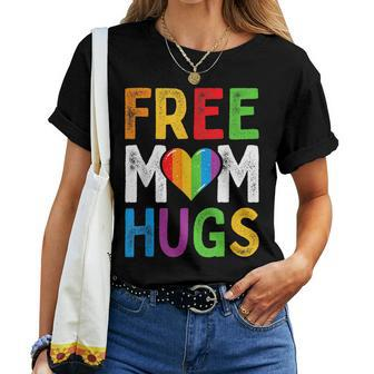 Free Mom Hugs Rainbow Heart Lgbt Ally Pride Month Retro Women T-shirt | Mazezy UK