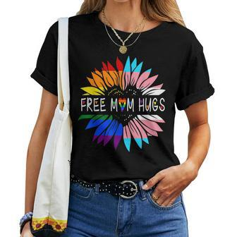 Free Mom Hugs Sunflower Rainbow Heart Lgbt Lesbian Gay Pride Women T-shirt | Mazezy
