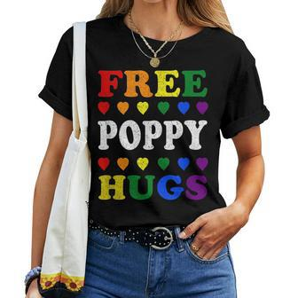 Free Poppy Hugs Rainbow Heart Lgbt Pride Month Women T-shirt | Mazezy