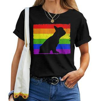 French Bulldog Gay Pride Rainbow Vintage Flag Frenchie Lbgtq Women T-shirt Crewneck | Mazezy