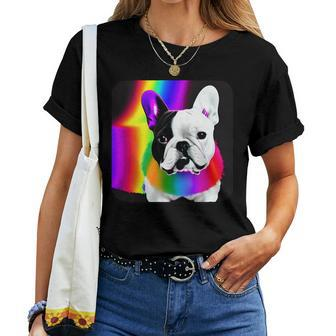 Frenchie Gay Pride Month Lgbtq French Bulldog Lovers Rainbow Women T-shirt Crewneck | Mazezy