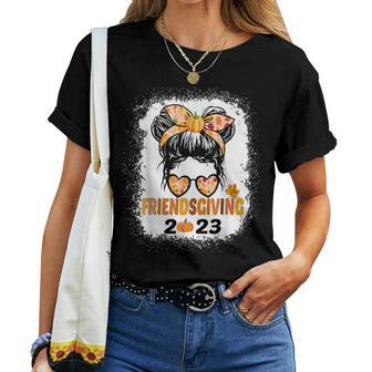 Friends Giving 2023 Thanksgiving Friendsgiving Messy Bun Women T-shirt | Mazezy