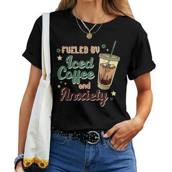 Fueled By Iced Coffee & Anxiety Funny Caffeine Lover Women Crewneck Short T-shirt - Thegiftio UK