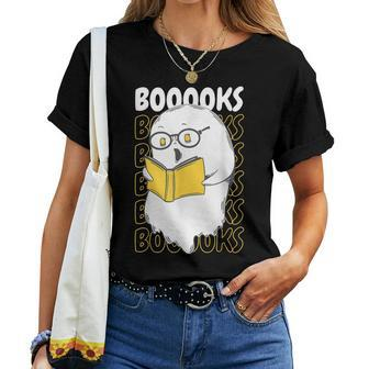 Books Ghost Reading Boooks Halloween Teacher Women T-shirt - Thegiftio UK