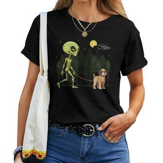 Boxerdoodle Alien Walking Ufo Pet Dog Mom Dad Women T-shirt | Mazezy