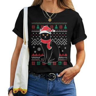 Cat Lovers Cute Cat Santa Hat Ugly Christmas Sweater Women T-shirt | Mazezy