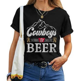 Funny Cowboys And Beer Vintage Western Cowboy Cowgirls  Women T-shirt Short Sleeve Graphic