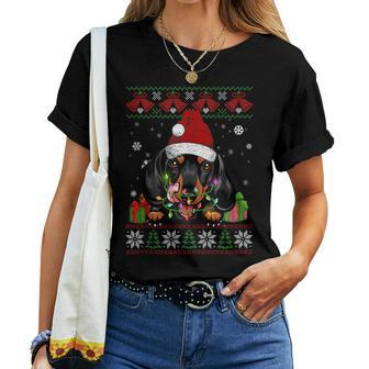 Dog Lovers Dachshund Santa Hat Ugly Christmas Sweater Women T-shirt - Monsterry AU